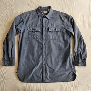 LL Bean Chamois Flannel Solid Blue Shirt Heavy Cotton Button Long Sleeve Men L
